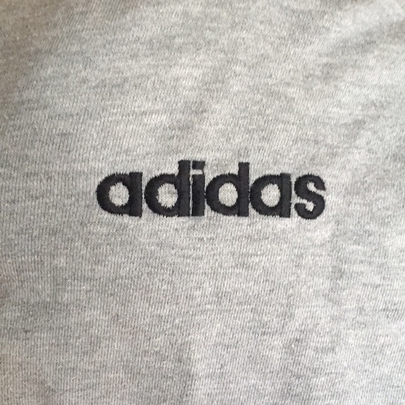 Vintage Adidas Hoodie L Grey w/ Blue Stripe - Picture 5 of 5